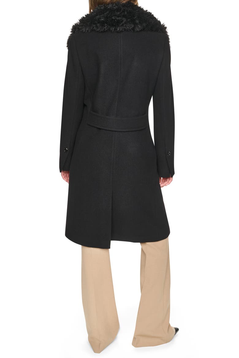 Faux Fur Collar Wool Blend Coat, Alternate, color, BLACK