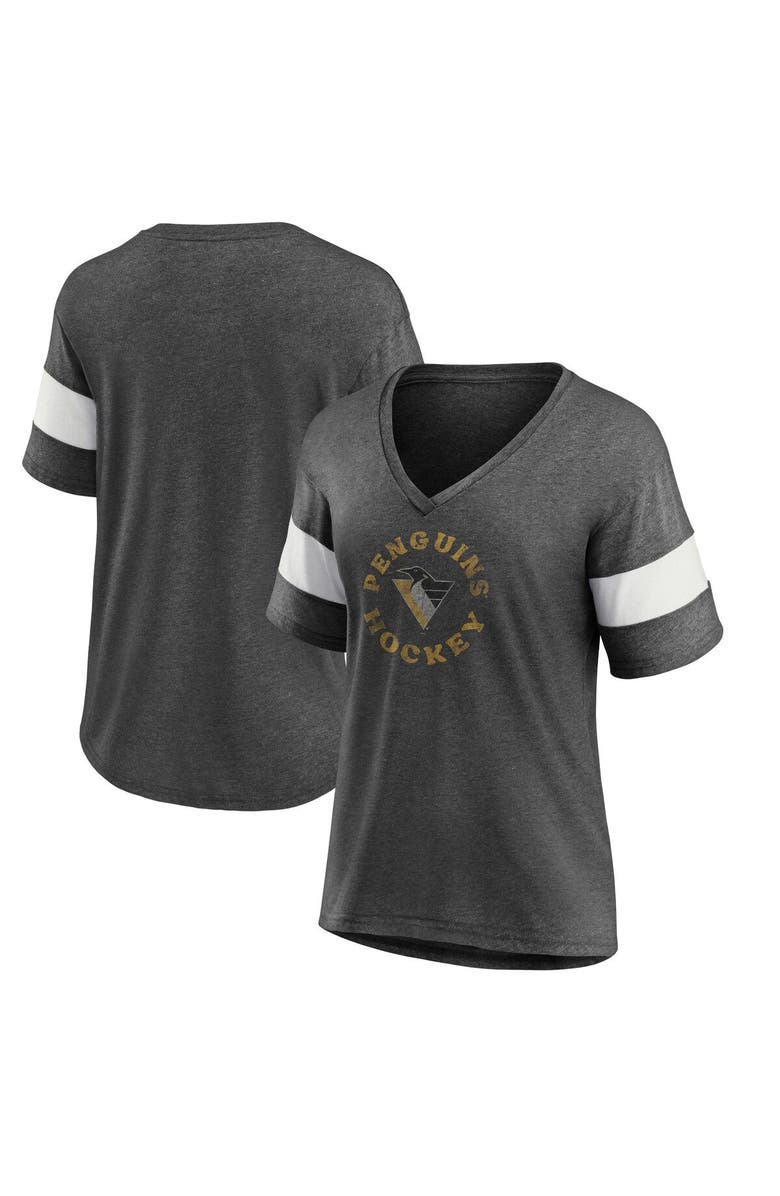 FANATICS Women's Fanatics Branded Heather Charcoal Pittsburgh Penguins Special Edition 2.0 Ring The Alarm V-Neck T-Shirt, Main, color, Heather Charcoal