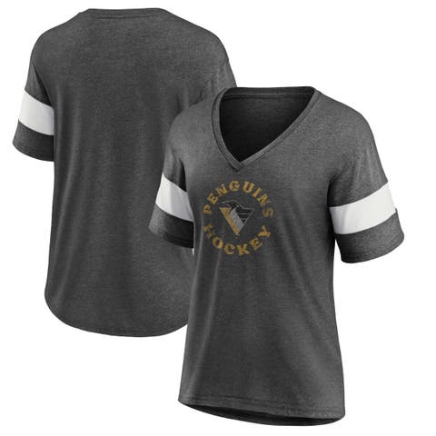 Women's Fanatics Branded Heather Charcoal Pittsburgh Penguins Special Edition 2.0 Ring The Alarm V-Neck T-Shirt
