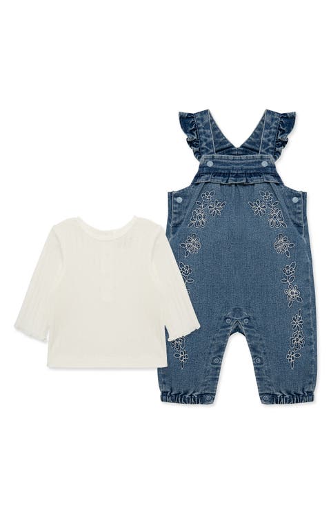 Kids' Lacey Pointelle Tee & Embroidered Overalls Set