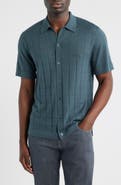 Nordstrom Textured Merino Wool & Silk Short Sleeve Button-Up Sweater
