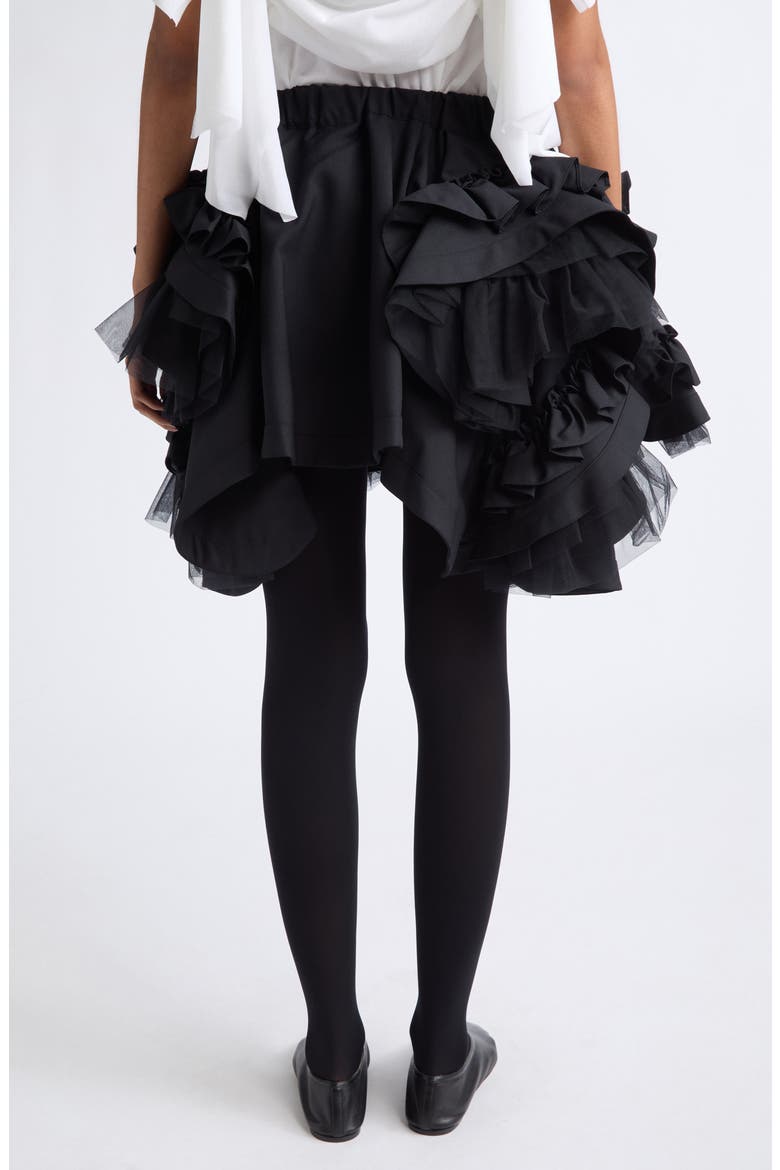Ruffled Wool & Tulle Miniskirt, Alternate, color, BLACK
