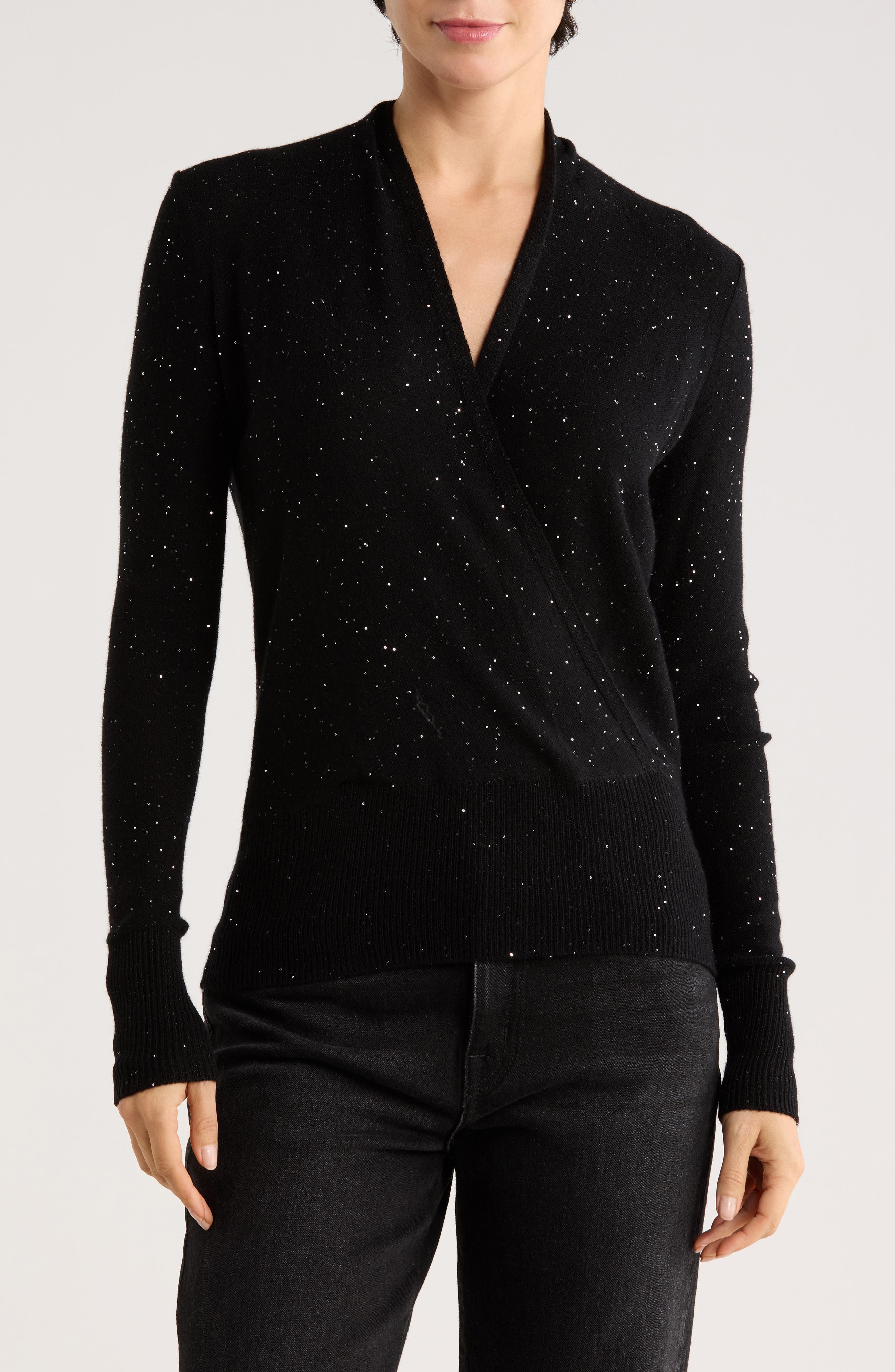 Sofia Cashmere Sequin Faux Wrap Sweater