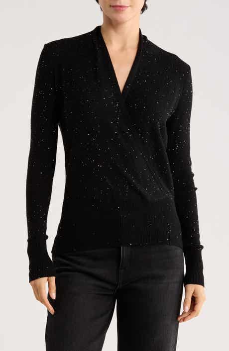 Sofia Cashmere Sequin Faux Wrap Sweater