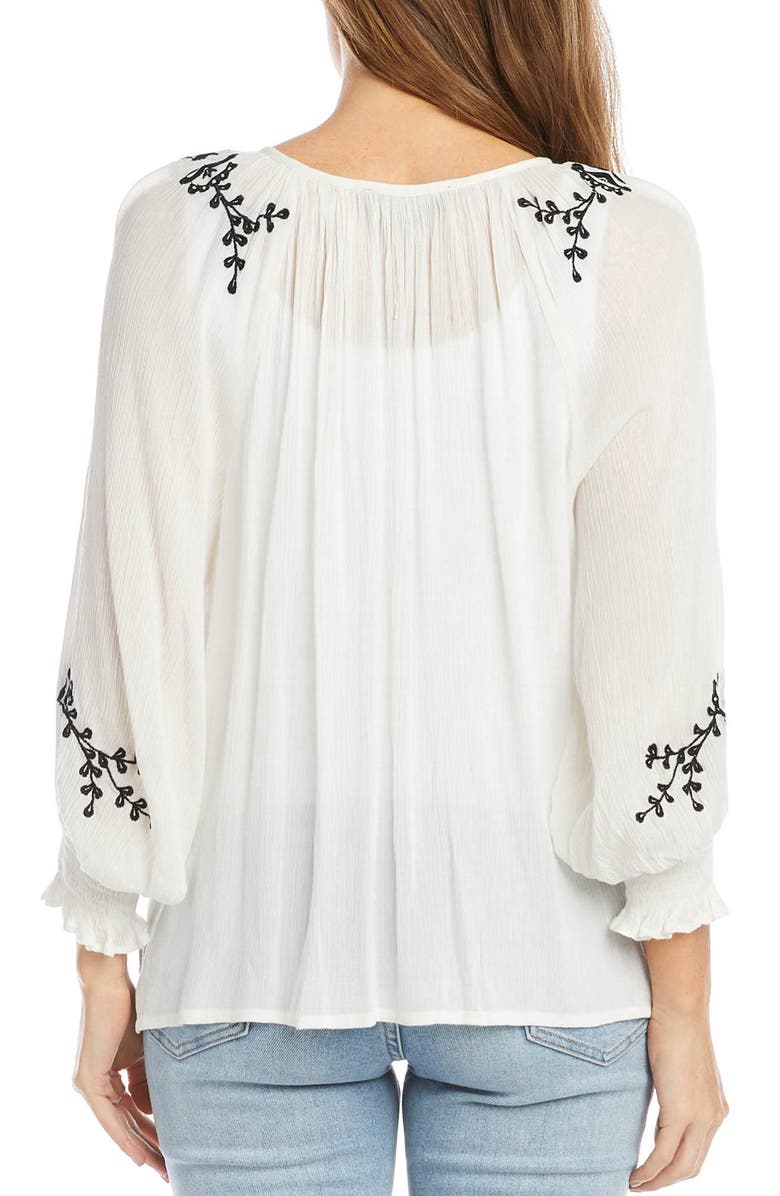 Karen Kane Embroidered Tie Neck Button-Up Peasant Top, Alternate, color, 