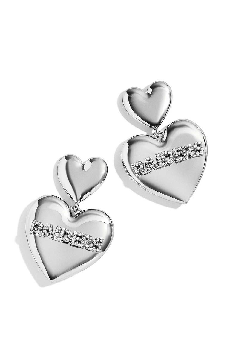 WEAR by Erin Andrews Las Vegas Raiders Heart Statement Drop Earrings, Main, color, Silver