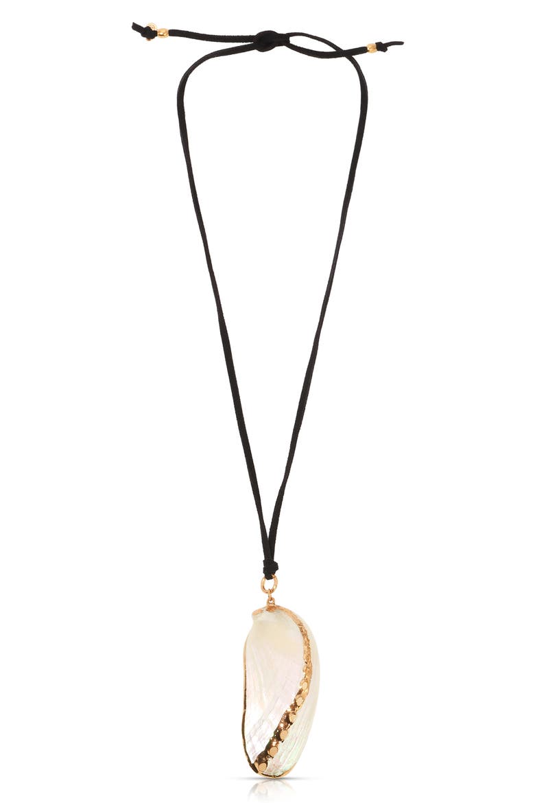 Shell Pendant Faux Suede Cord Necklace, Alternate, color, BLACK/ IVORY