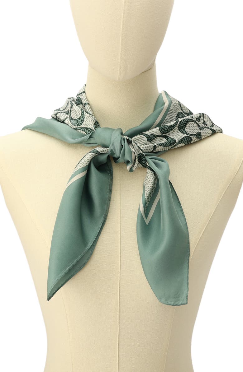 COACH Textured Signature Logo Square Silk Scarf, Alternate, color, Aquamarine