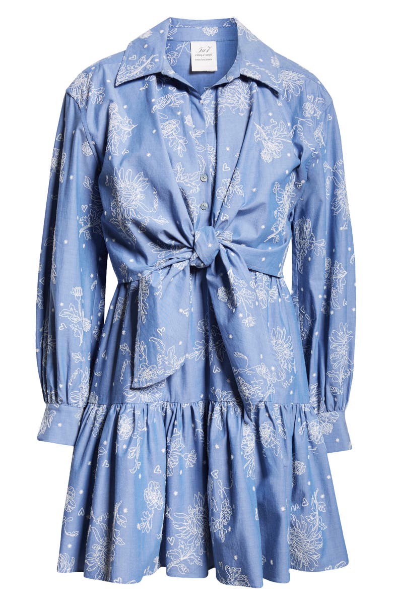 Cinq à Sept Abrielle Tie Waist Long Sleeve Chambray Shirtdress, Alternate, color, 