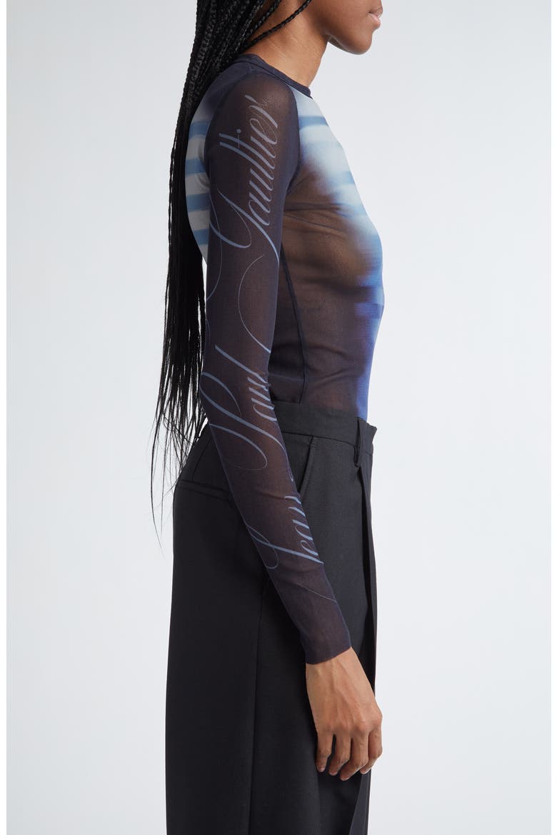 Le Mâle Print Tulle Top, Alternate, color, NAVY/ LIGHT BLUE/ WHITE