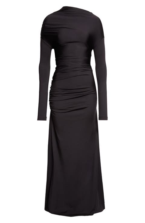 Draped Long Sleeve Column Gown