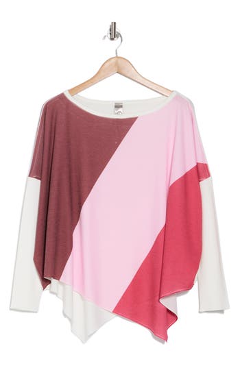 Go Couture Asymmetric Dolman Sleeve Sweater In Charcoal Radiant Berries Print