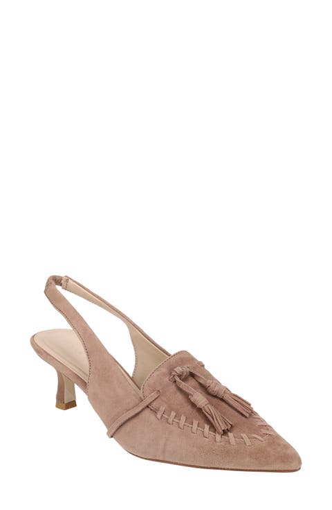 Kesia Slingback Pointed Toe Kitten Heel Tassel Loafer Pump