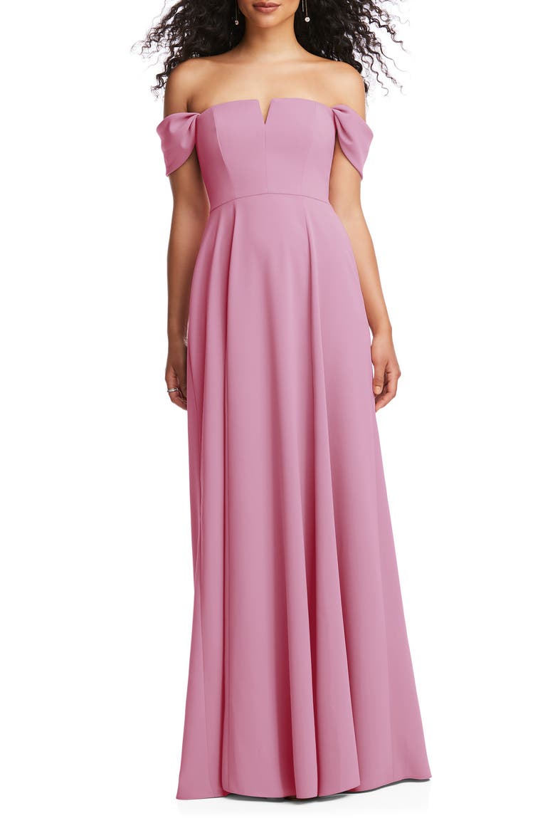 Off the Shoulder Crepe Gown, Main, color, POWDER PINK