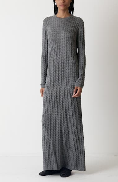 TOTEME Long Sleeve Cable Knit Wool Merino Wool Sweater Dress | Nordstrom
