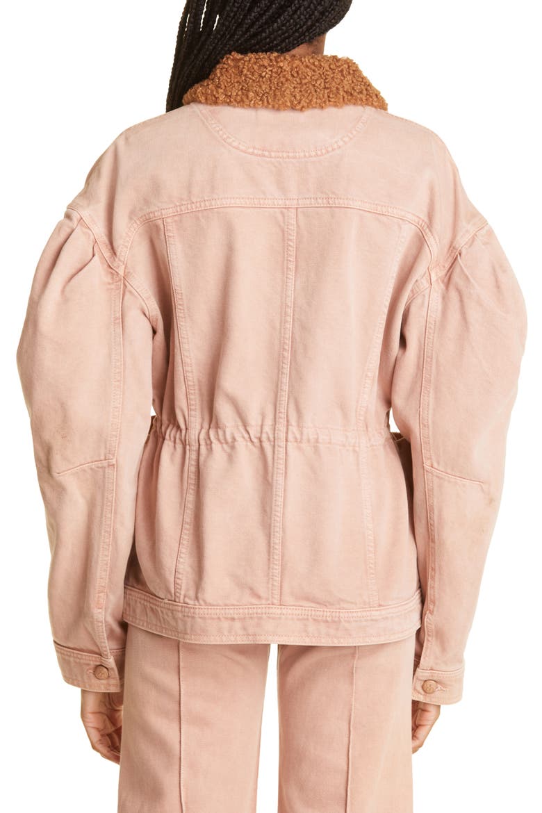 Odette Blouson Sleeve Denim Jacket with Faux Fur Collar, Alternate, color, ROSEWOOD WASH