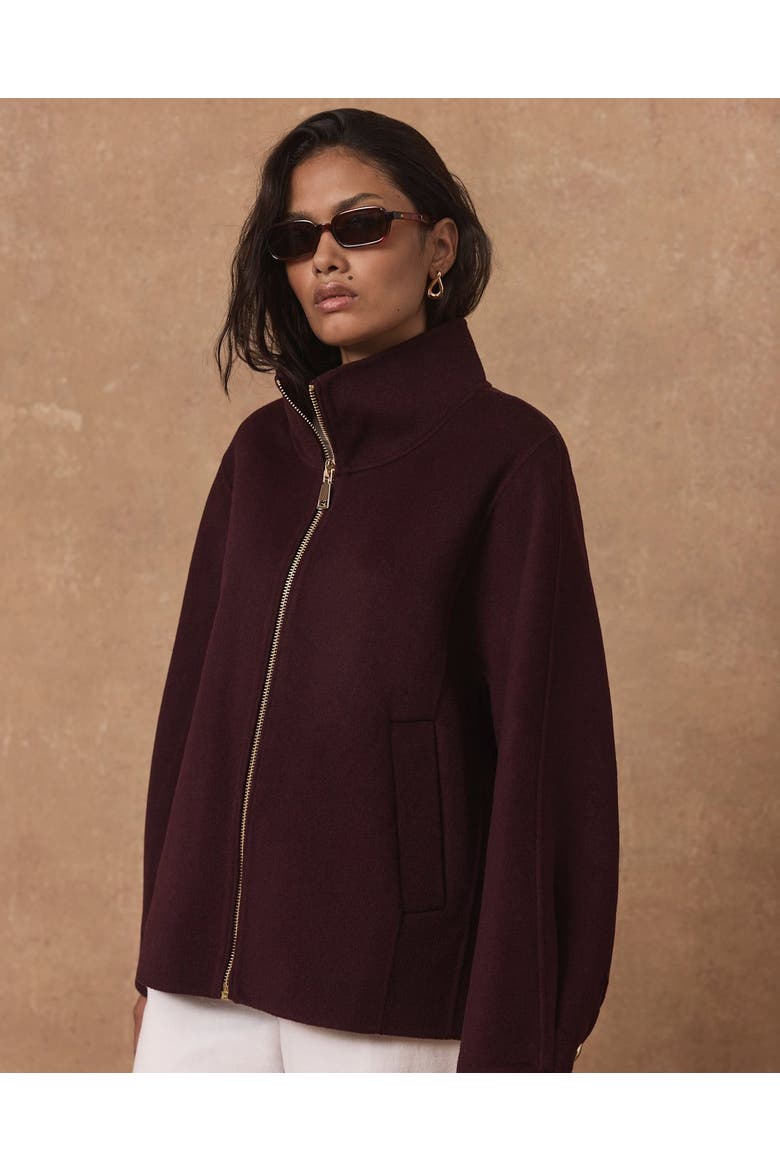 Wool Blend Hand Finished Bomber Jacket, Alternate, color, Burgundy
