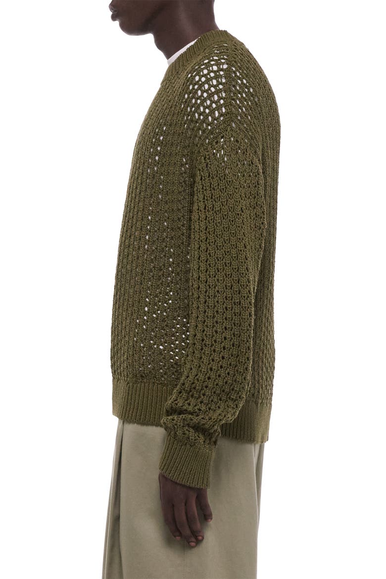 Open Stitch Organic Cotton Blend Crewneck Sweater, Alternate, color, OLIVE