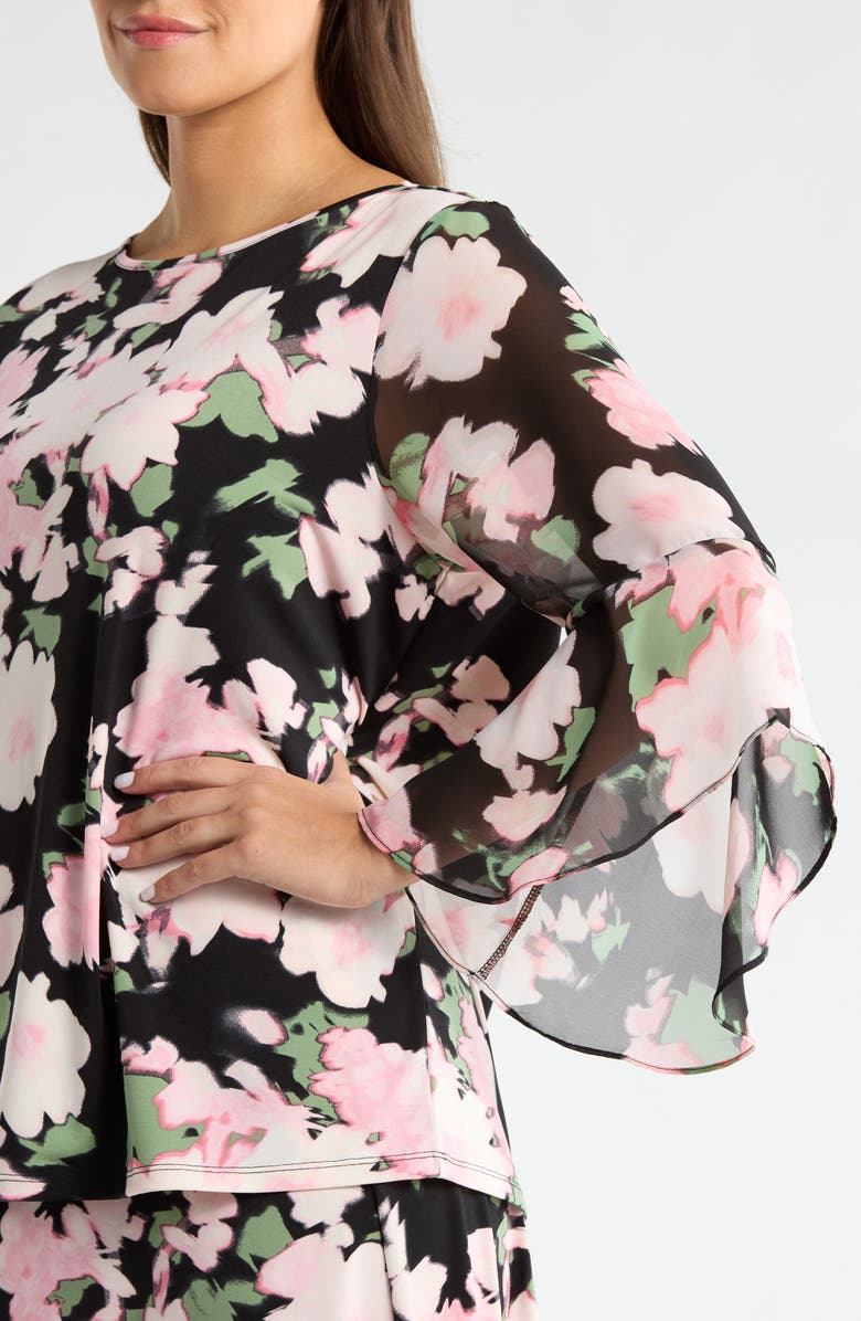 KASPER Ruffle Sleeve Top, Alternate, color, Black Multi