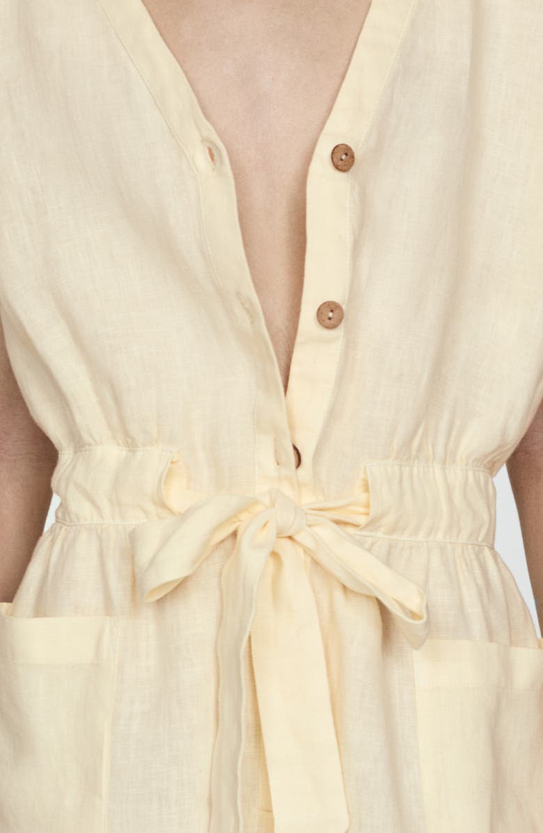 MANGO Drawstring Waist Linen Romper, Alternate, color, Pastel Yellow