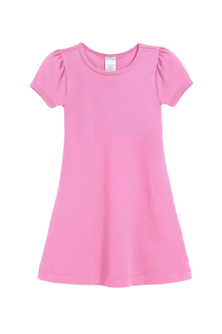 Girls Soft 100% Cotton Puff Short Sleeve Dress, Main, color, Pink