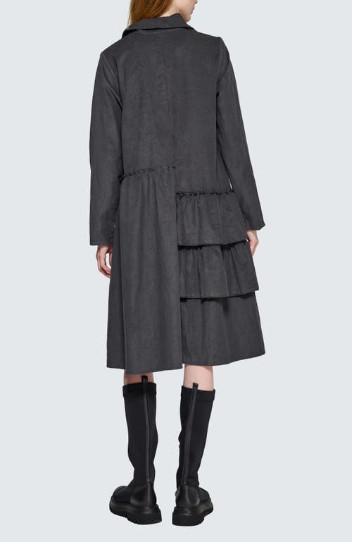 Luukaa Isolde Ruffled Cord Velvet Shirt Dress In Gray