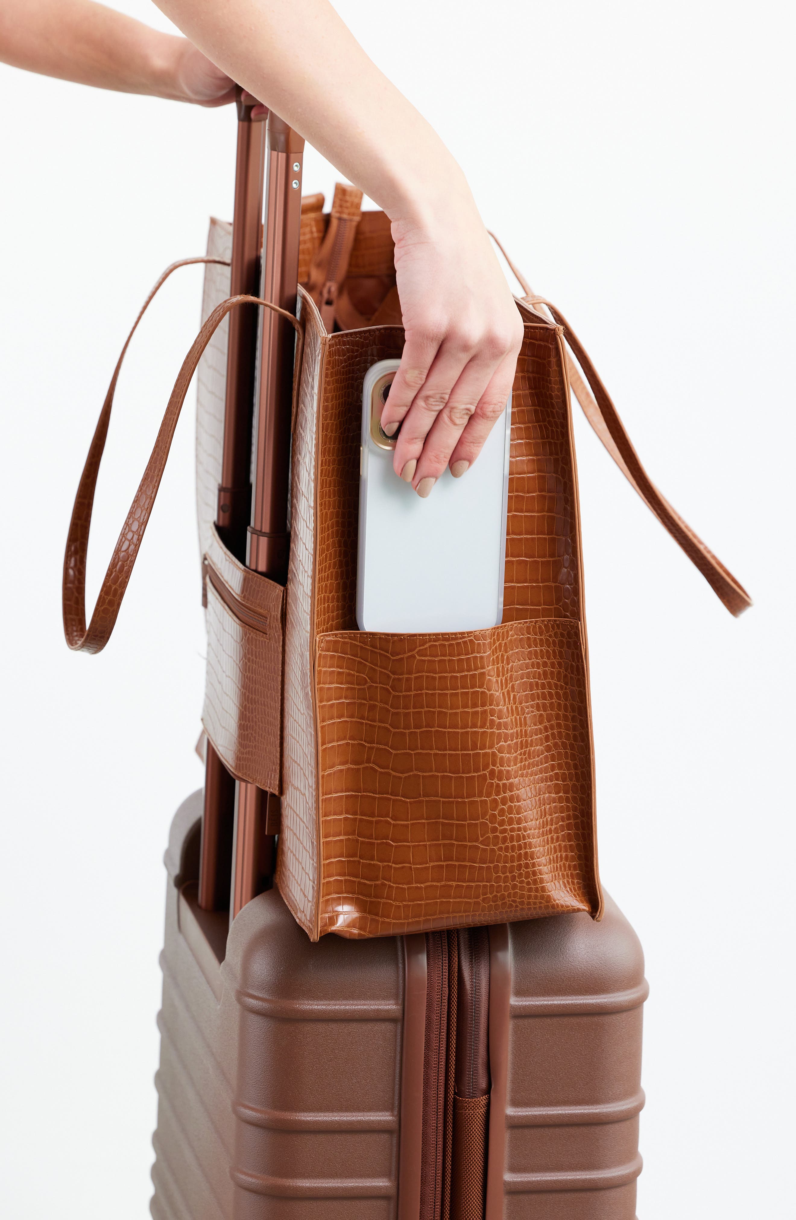 Béis The Large Croc Embossed Work Tote & Laptop Sleeve, Alternate, color, 