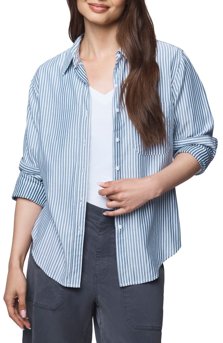 Splendid Kenna Stripe Relaxed-Fit Button-Up Shirt, Main, color, Ice Navy/ White