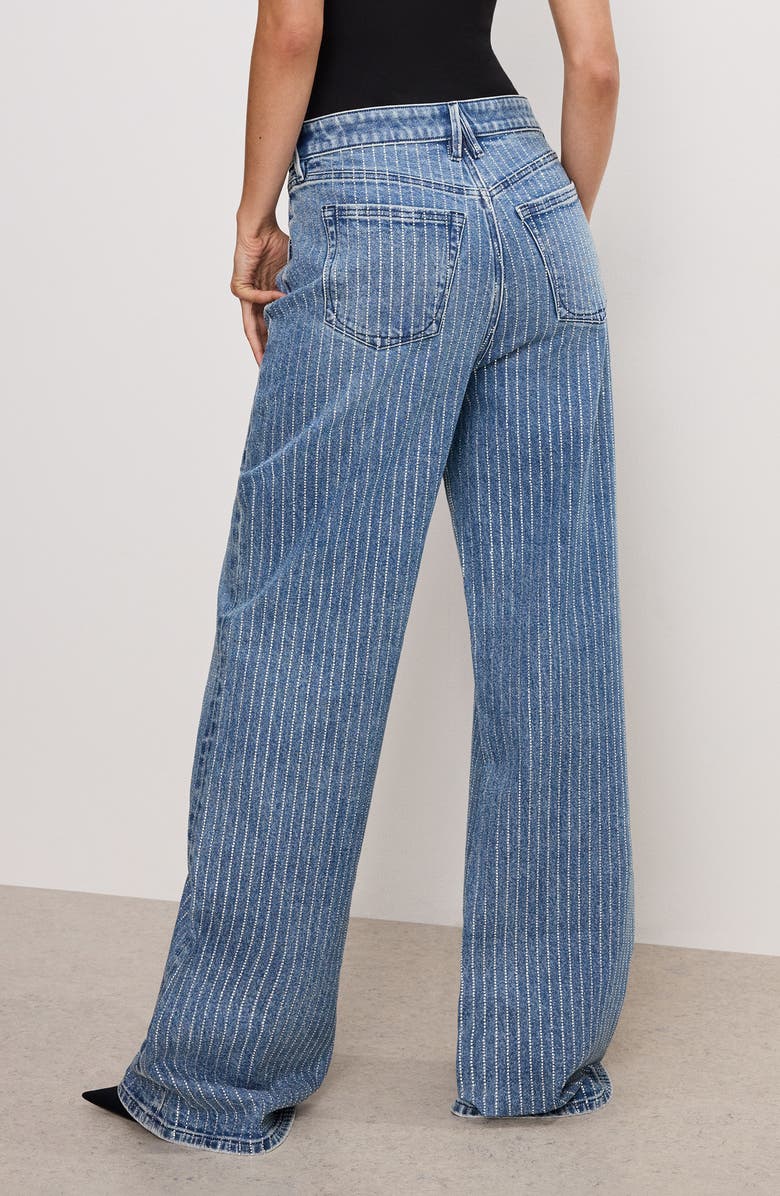 Good American Good Ease Rhinestone Embellished Wide Leg Jeans, Alternate, color,