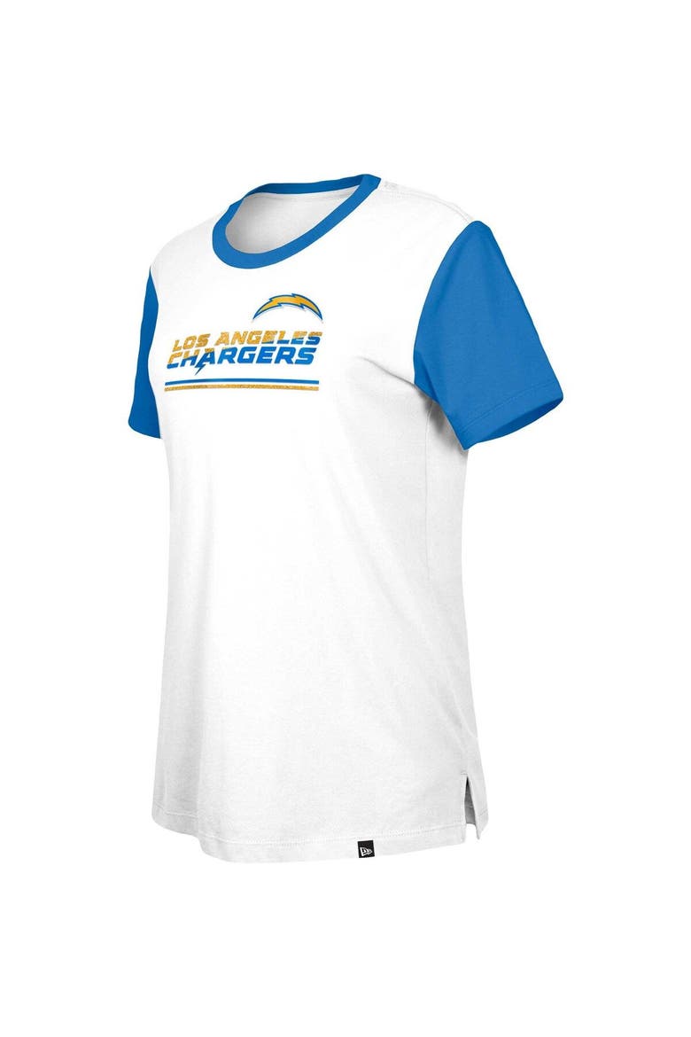 Women's New Era  White/Blue Los Angeles Chargers Third Down Colorblock T-Shirt, Alternate, color, White