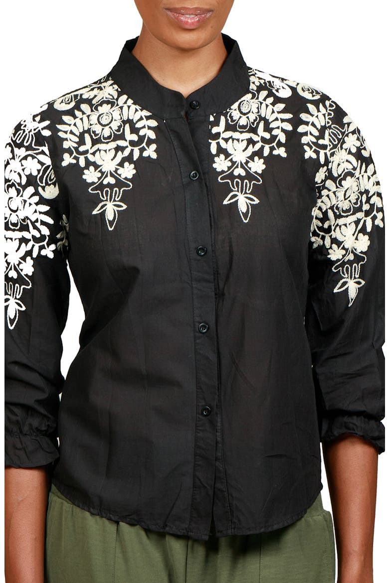 Floral Embroidered Cotton Blouse, Main, color, BLACK