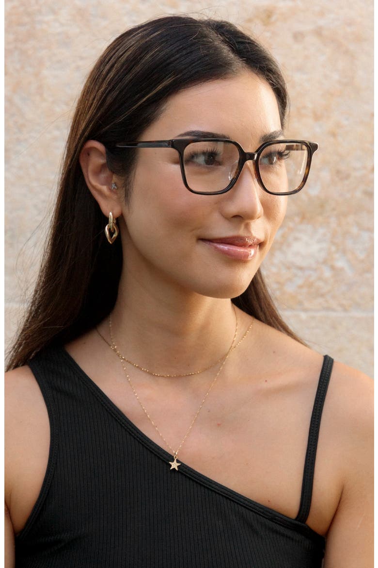 Palakika 54mm Low Bridge Square Optical Glasses, Alternate, color, KUKUI TORTOISE / CLEAR LENSES