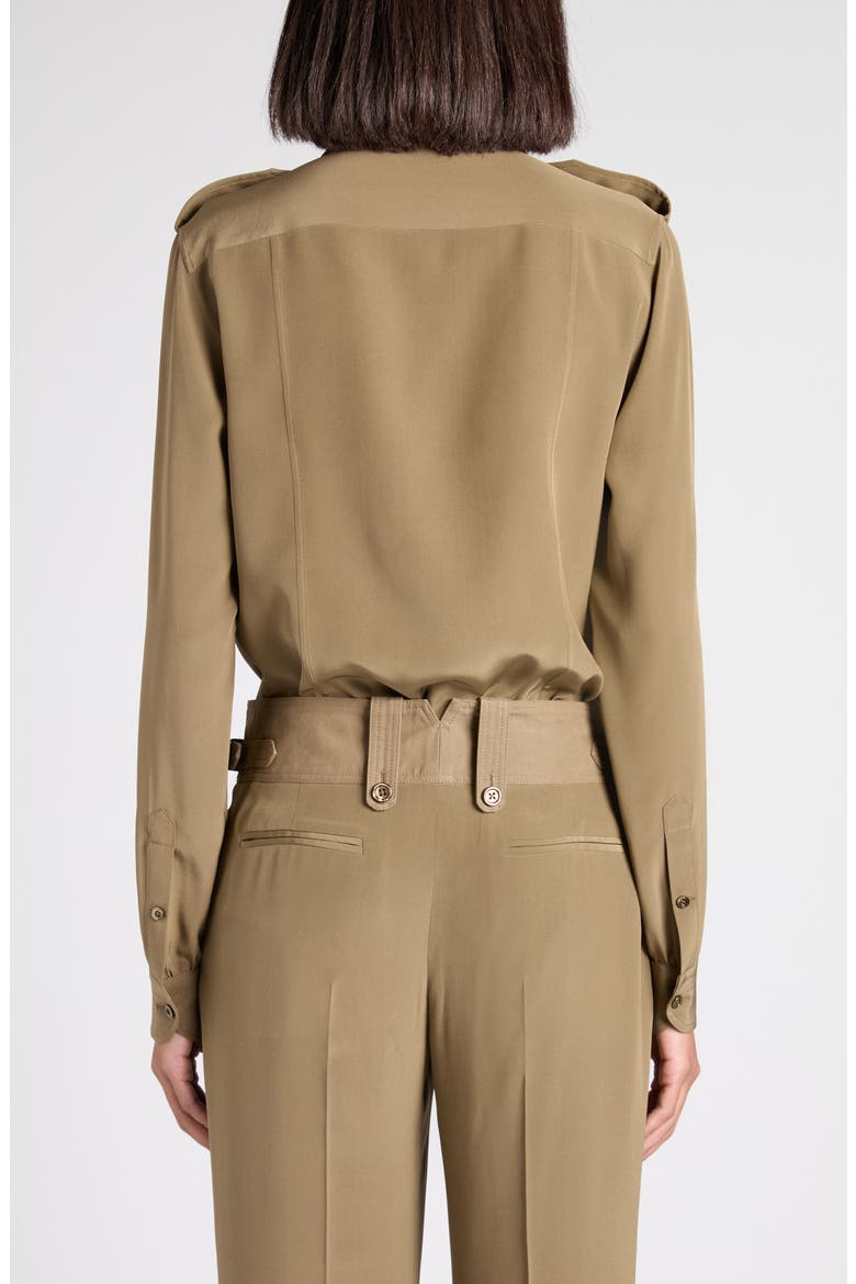 Silk crêpe de Chine Military Shirt, Alternate, color, FG501 KHAKI