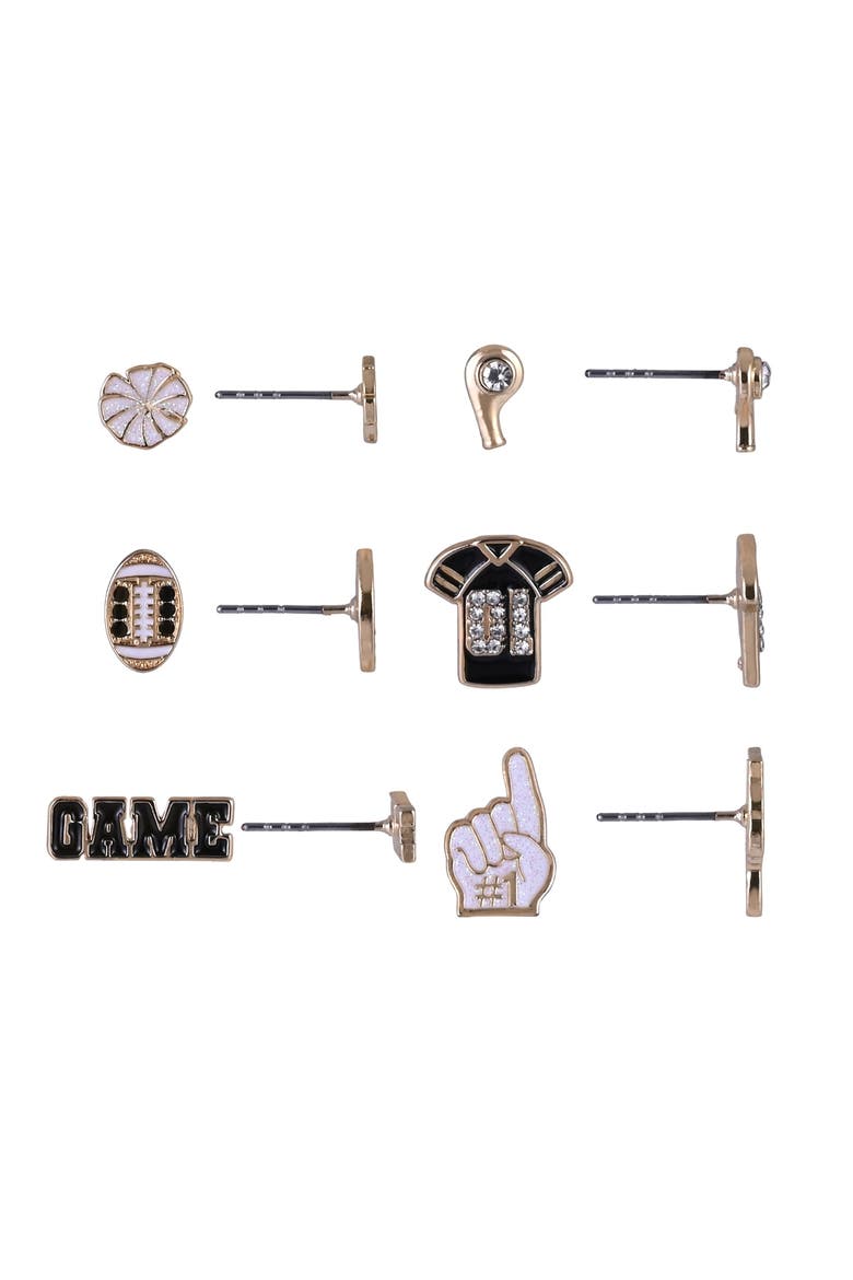 Game Day Cheer 6pk Earring Set, Alternate, color, Black