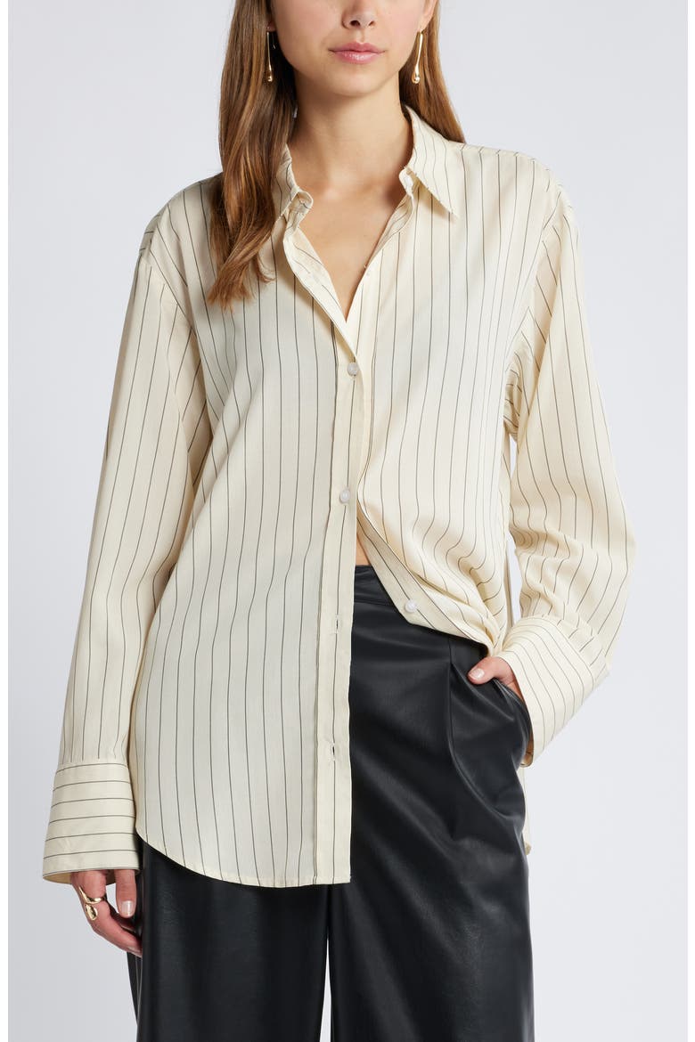 Stripe Button-Up Shirt, Main, color, IVORY- GREY PINSTRIPE