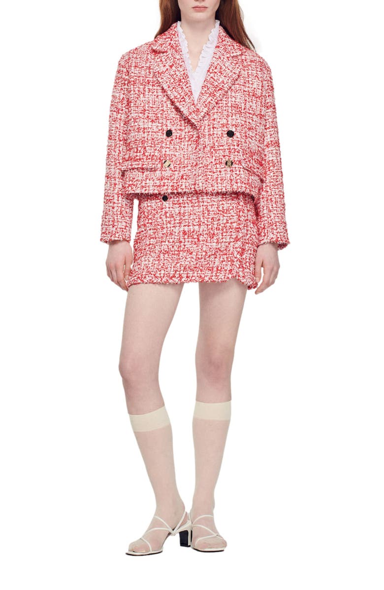 SANDRO Avila Tweed Jacket, Alternate, color, Rouge