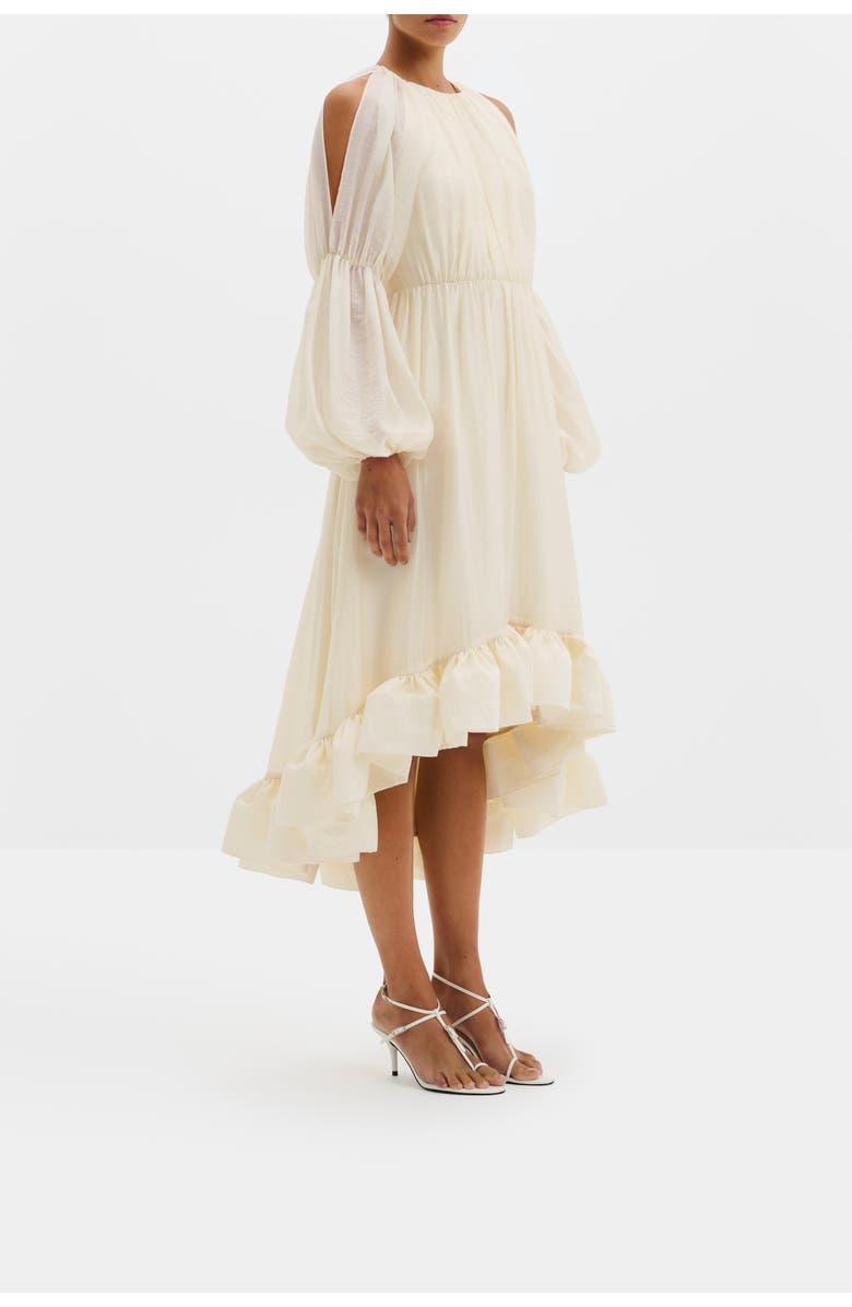 Malina Leontine Pouf Sleeve Ruffled Midi Dress, Alternate, color, Pearl