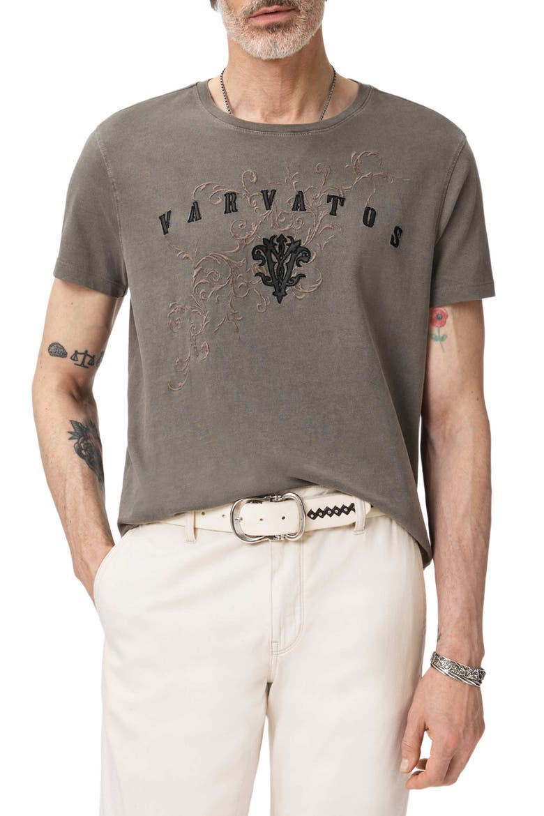 Embroidered Monogram Organic Cotton T-Shirt, Alternate, color, FLAGSTONE GREY