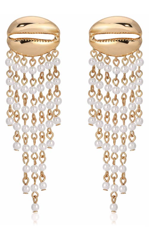Ettika Mykonos Shell Faux Pearl Fringe Drop Earrings In Gold