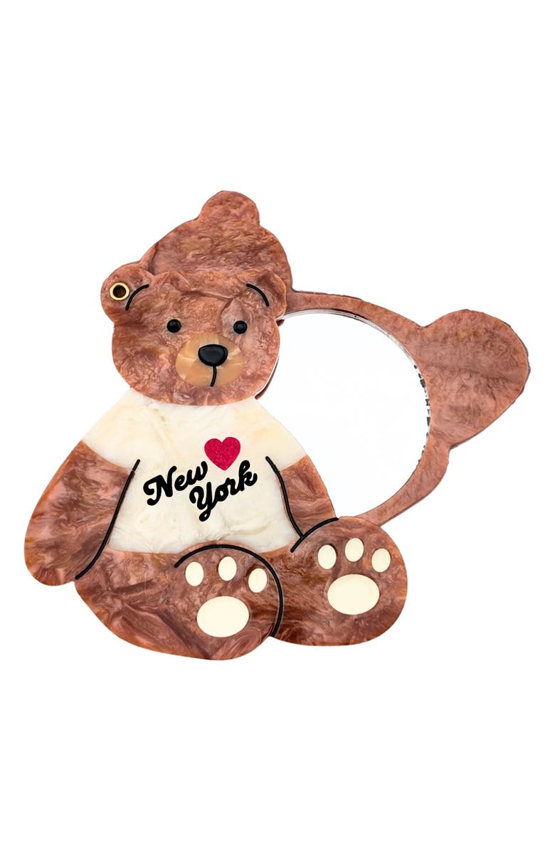 Solar Eclipse Hand Painted New York Teddy Bear Compact Mirror, Main, color, Brown