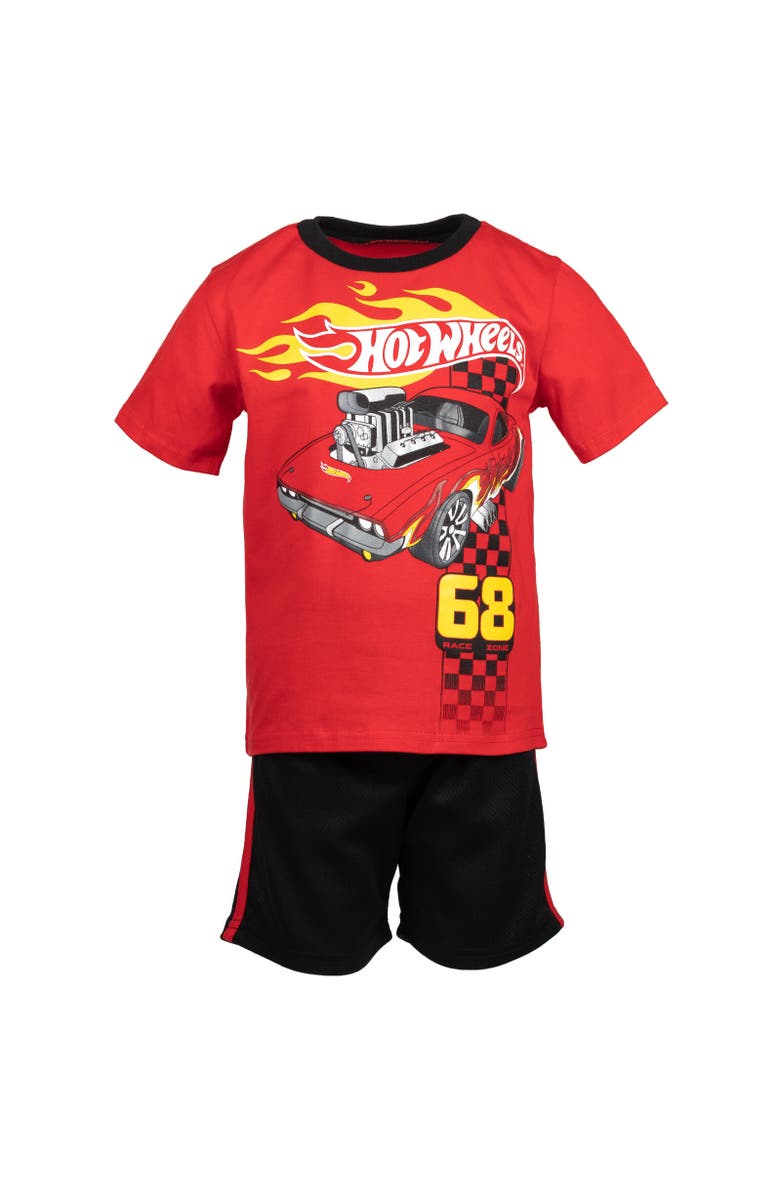 Hot Wheels Silver Foil 2-Piece Short Sleeve Graphic Tee and Shorts Outfit, Alternate, color, Hot Wheels Red