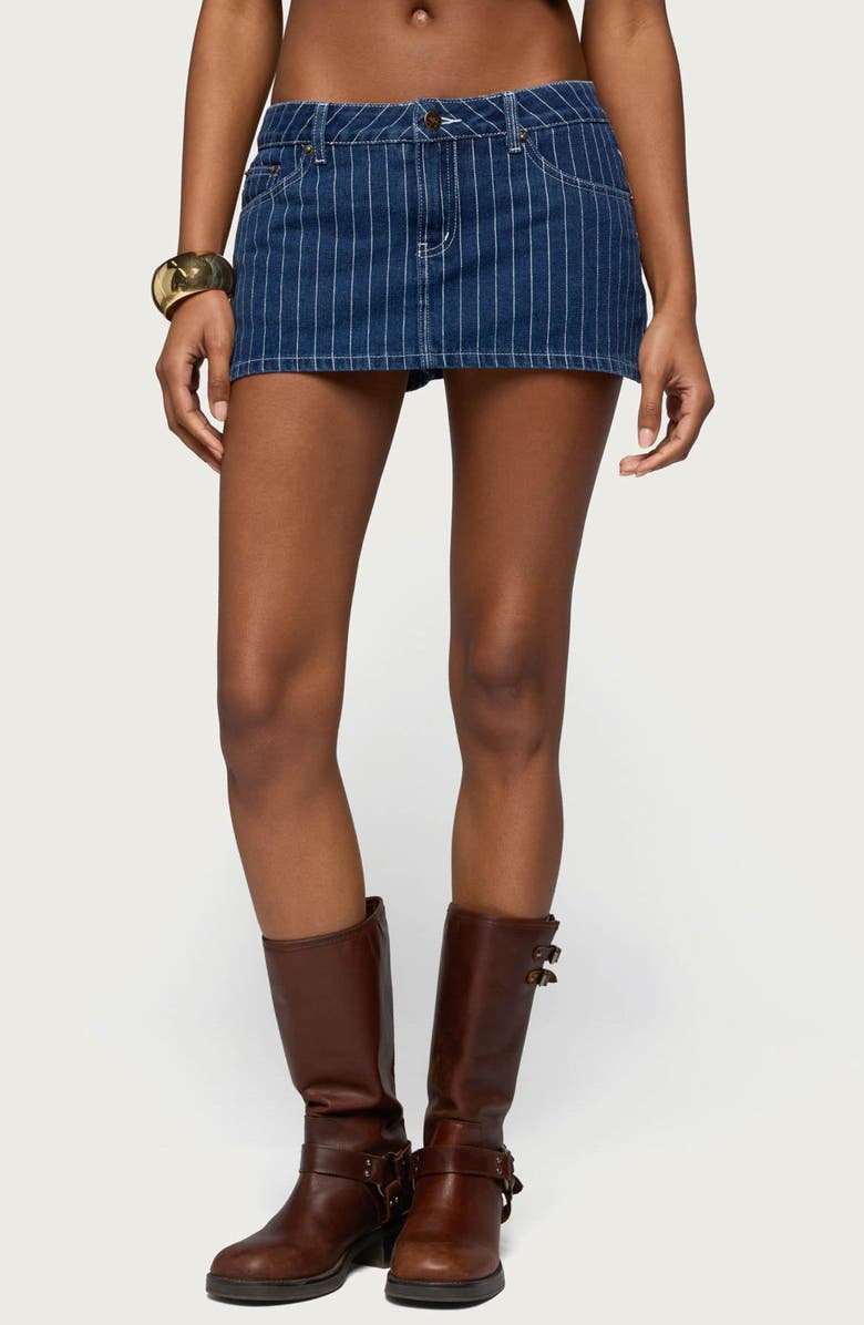 EDIKTED Camelia Low Rise Denim Miniskort, Main, color, 