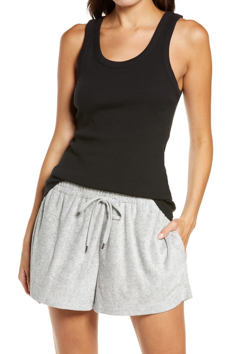 Ribbed Shelf Bra Tank, Main, color, BLACK
