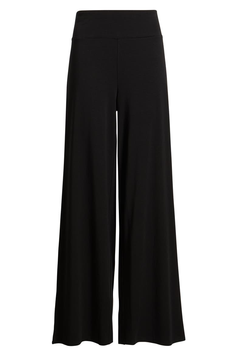 High Waist Jersey Wide Leg Pants, Alternate, color, BLACK