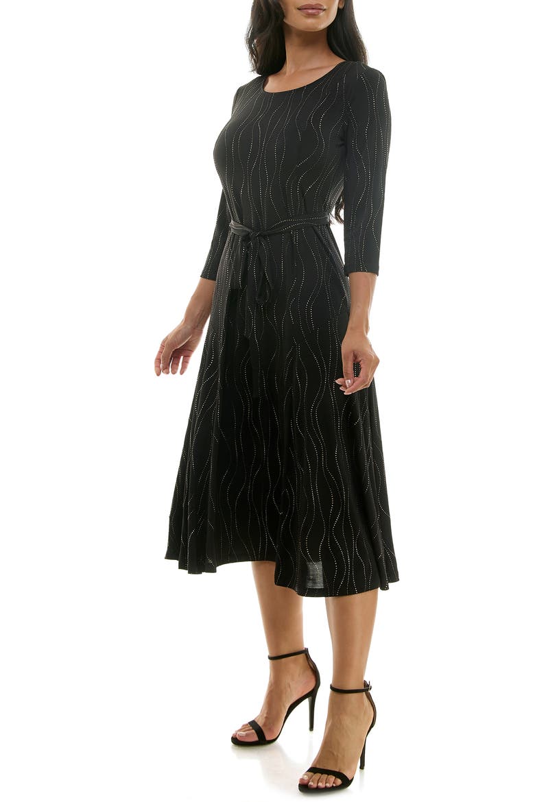 Sylvia Tie Waist A-Line Midi Dress, Alternate, color, BLACK/ GOLD
