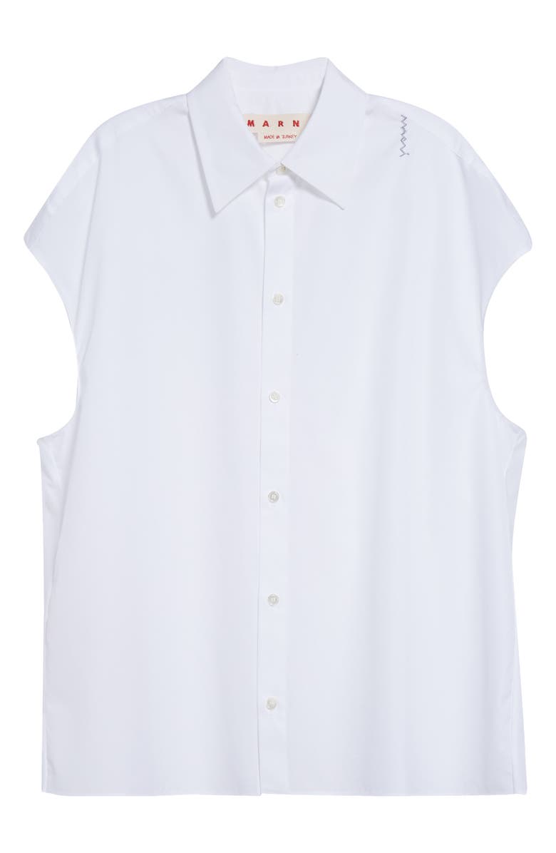 Marni Embroidered Logo Sleeveless Cotton Poplin Cocoon Shirt, Alternate, color, Lily/ White