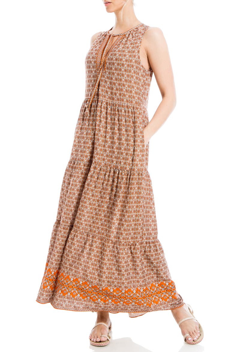 Sleeveless Tiered Maxi Dress, Alternate, color, ORANGE FLORAL MEDALLION