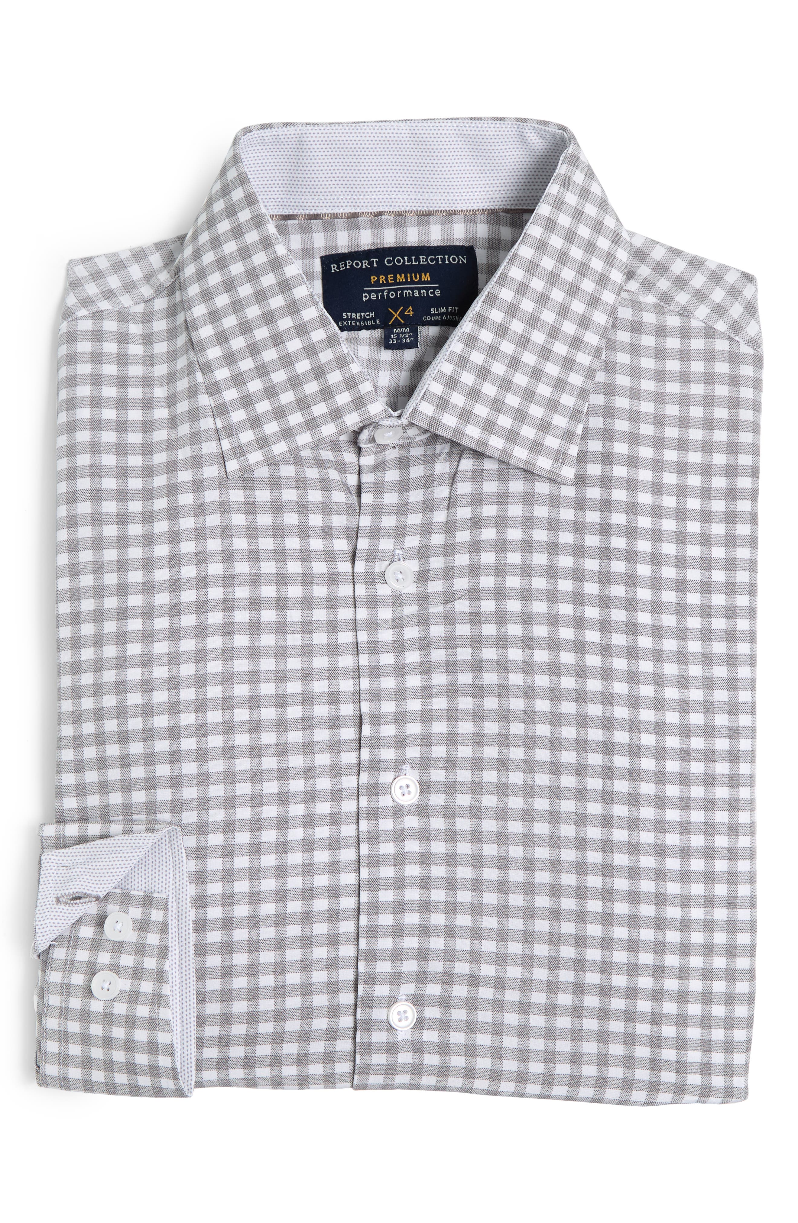 Report Collection Check Print 4-Way Stretch Dress Shirt (Men ...