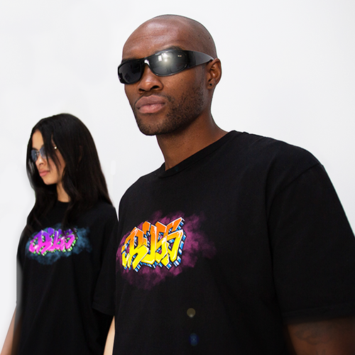 Cross Colours New York Graffiti T-Shirt in Black/orange 