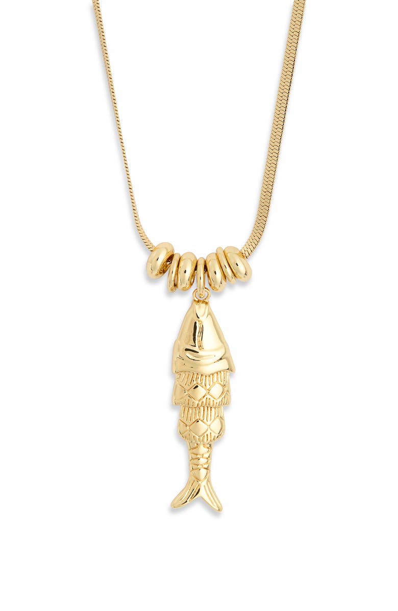 Leith The World Is Your Oyster Fish Pendant Necklace, Alternate, color, Gold